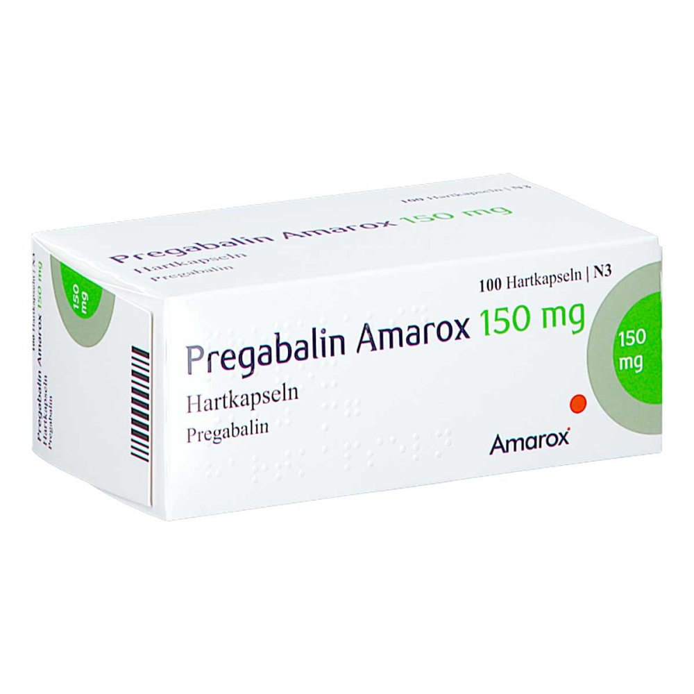 Das Produktfoto zeigt Pregabalin Amarox 150 Mg Hartkapseln (100 stk) PZN 16805177