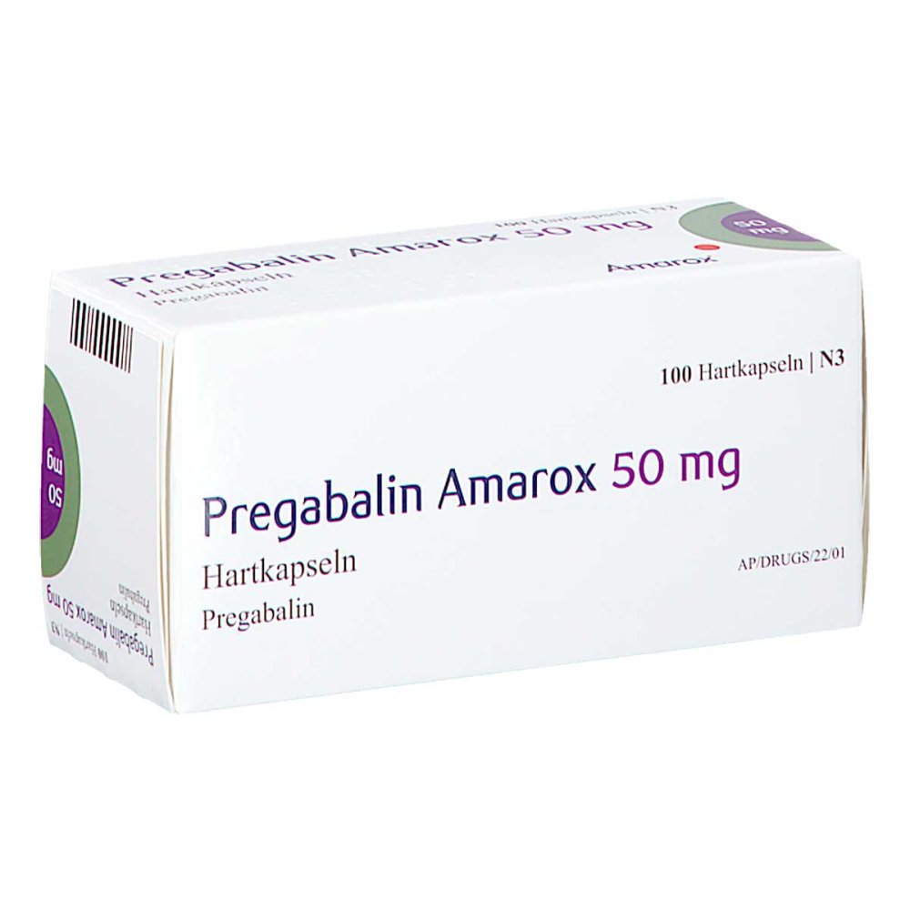 Das Produktfoto zeigt Pregabalin Amarox 50 Mg Hartkapseln (100 stk) PZN 16805444