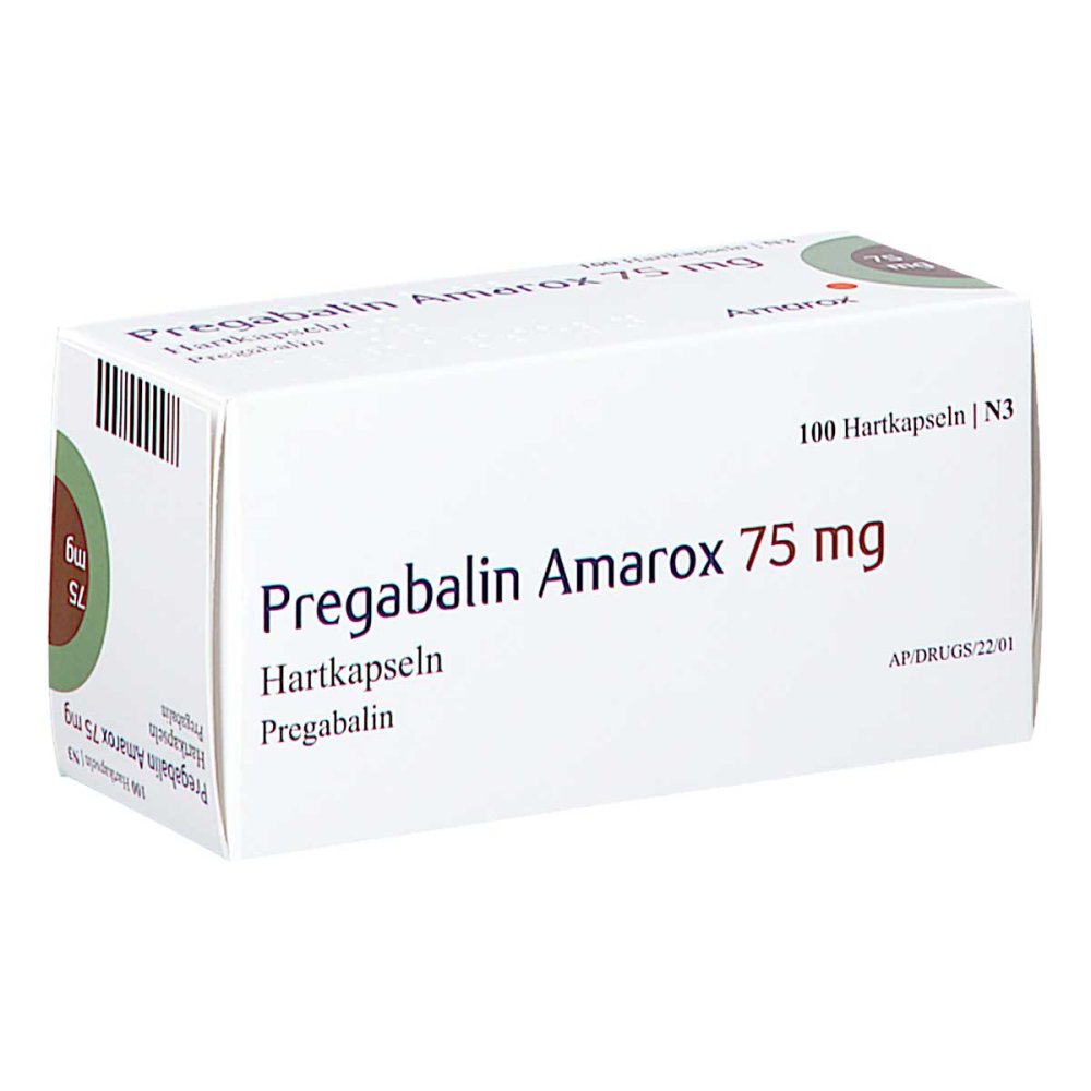 Das Produktfoto zeigt Pregabalin Amarox 75 Mg Hartkapseln (100 stk) PZN 16805496