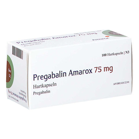 Das Produktfoto zeigt Pregabalin Amarox 75 Mg Hartkapseln (100 stk) PZN 16805496