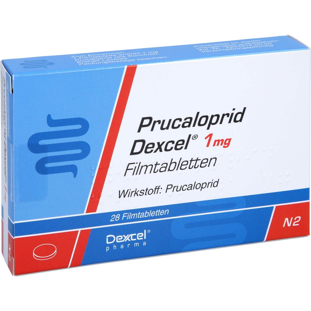 Das Produktfoto zeigt Prucaloprid Dexcel 1 Mg Filmtabletten (28 stk) PZN 16806219