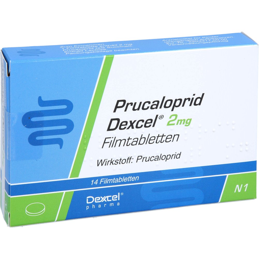 Das Produktfoto zeigt Prucaloprid Dexcel 2 Mg Filmtabletten (14 stk) PZN 16806231