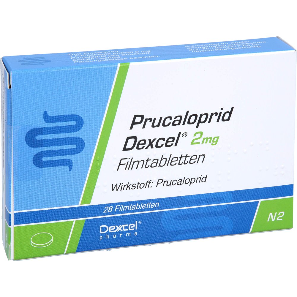 Das Produktfoto zeigt Prucaloprid Dexcel 2 Mg Filmtabletten (28 stk) PZN 16806248