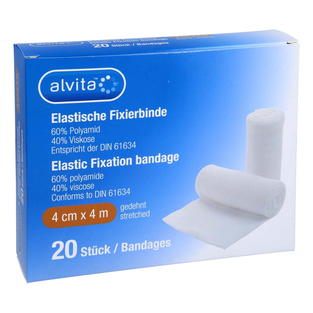 Das Produktfoto zeigt Alvita Elastische Fixierbinde 4 Cmx4 M (20 stk) PZN 16811373