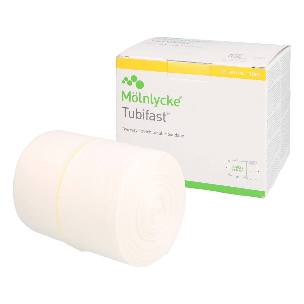 Das Produktfoto zeigt Tubifast 2-Way Stretch 10,75 Cmx10 M Gelb (1 stk) PZN 16812651