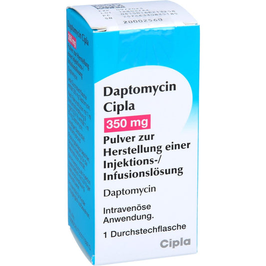 Das Produktfoto zeigt Daptomycin Cipla 350 Mg Plv.Z.Her.E.Inj.-/Inf.-L. (1 stk) PZN 16821325