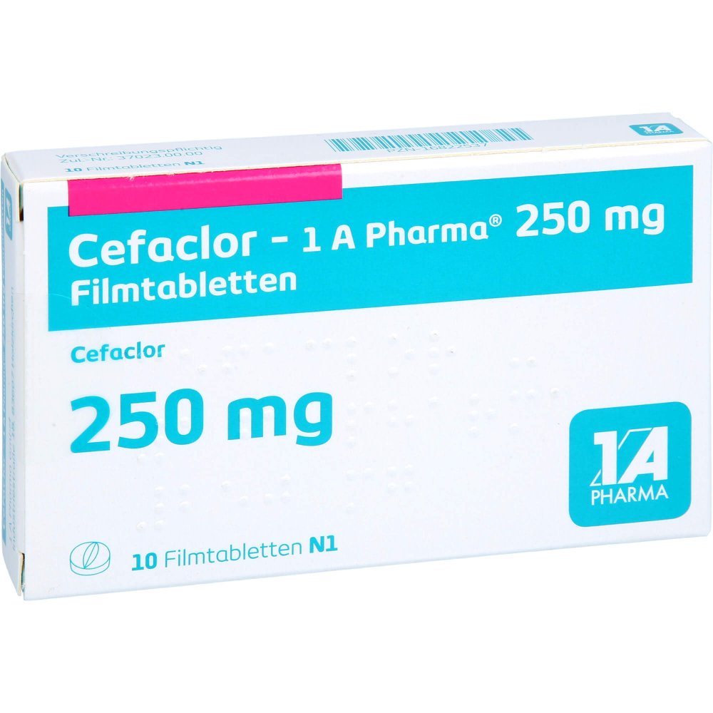 Das Produktfoto zeigt Cefaclor-1a Pharma 250 Mg Filmtabletten (10 stk) PZN 16822537