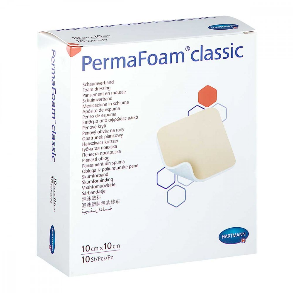 Das Produktfoto zeigt Permafoam Classic Schaumverband 10x10 Cm (10 stk) PZN 16822879