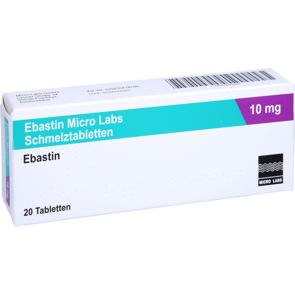 Das Produktfoto zeigt Ebastin Micro Labs 10 Mg Schmelztabletten (20 stk) PZN 16824559