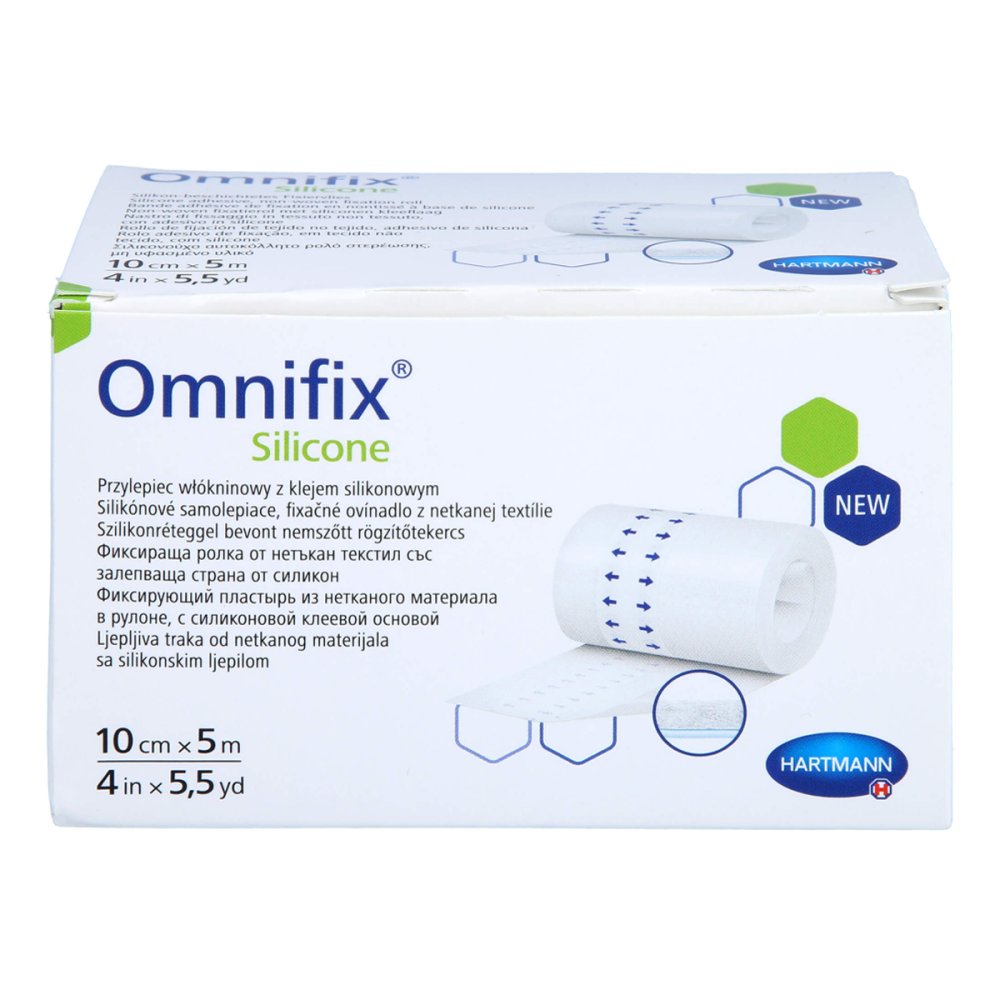 Das Produktfoto zeigt Omnifix Silicone Fixiervlies 10 Cmx5 M (1 stk) PZN 16830933