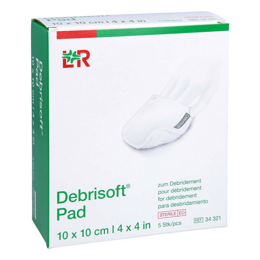 Das Produktfoto zeigt Debrisoft Pad 10x10 Cm Steril (5 stk) PZN 16833274