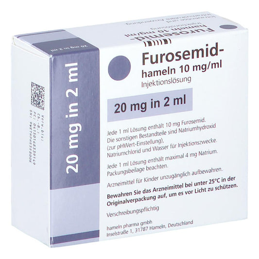 Das Produktfoto zeigt Furosemid-Hameln 10 Mg/Ml Injektionslsg.Amp.20mg (10X2 ml) PZN 16833914