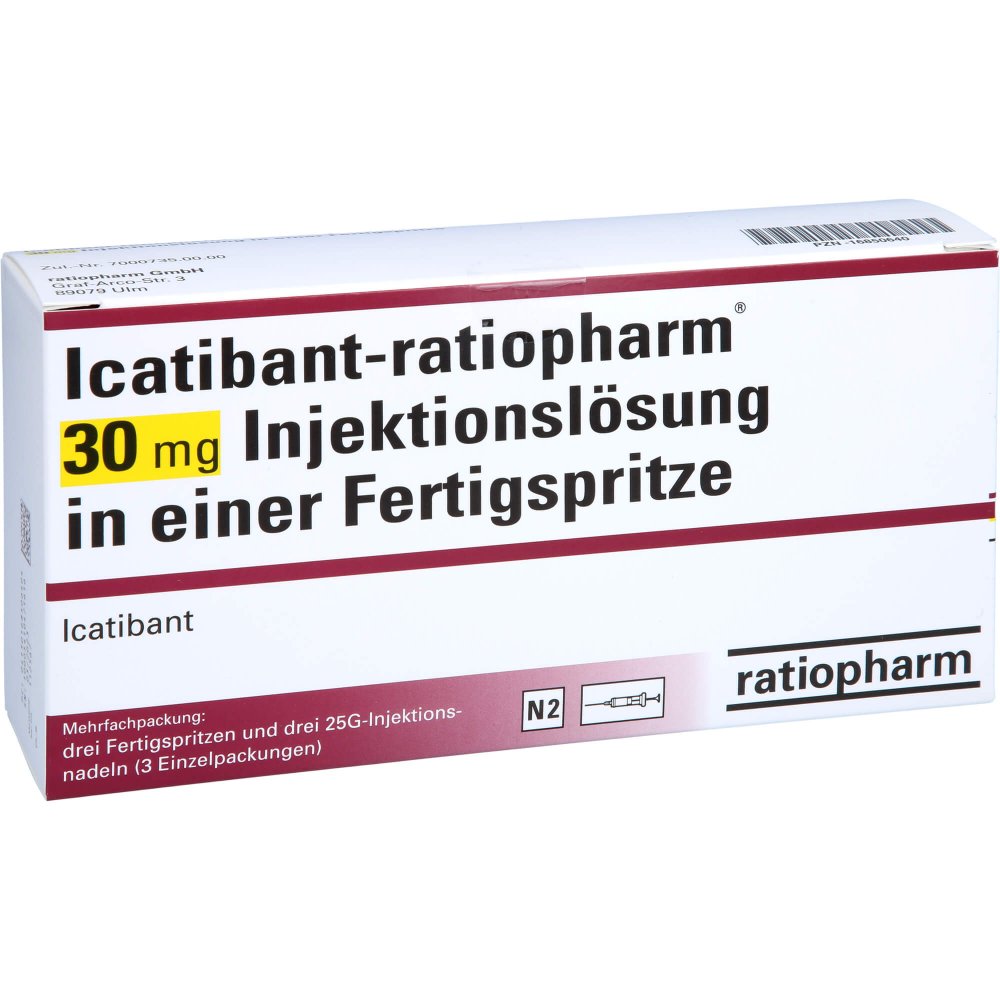 Das Produktfoto zeigt Icatibant-Ratiopharm 30 Mg Inj.-Lsg.I.E.F.-Sp. (3 stk) PZN 16850640