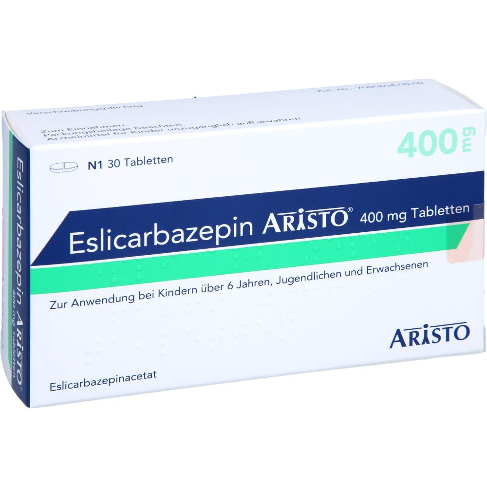 Das Produktfoto zeigt Eslicarbazepin Aristo 400 Mg Tabletten (30 stk) PZN 16850930
