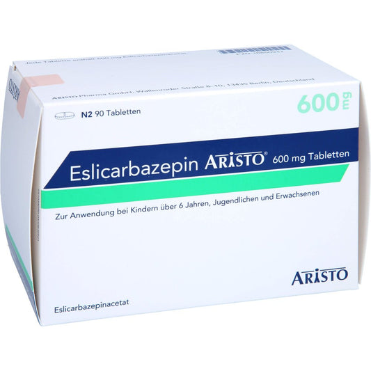 Das Produktfoto zeigt Eslicarbazepin Aristo 600 Mg Tabletten (90 stk) PZN 16850947