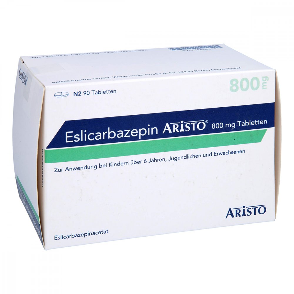 Das Produktfoto zeigt Eslicarbazepin Aristo 800 Mg Tabletten (90 stk) PZN 16850976