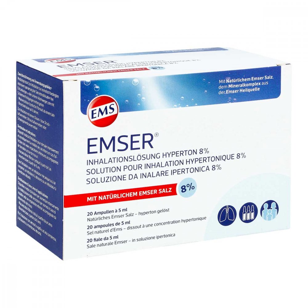 Das Produktfoto zeigt Emser Inhalationslösung Hyperton 8% (20X5 ml) PZN 16851792