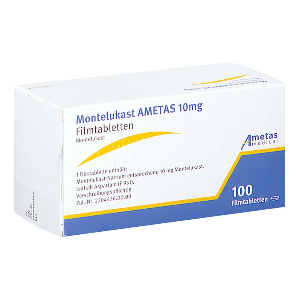 Das Produktfoto zeigt Montelukast Ametas 10 Mg Filmtabletten (100 stk) PZN 16867356