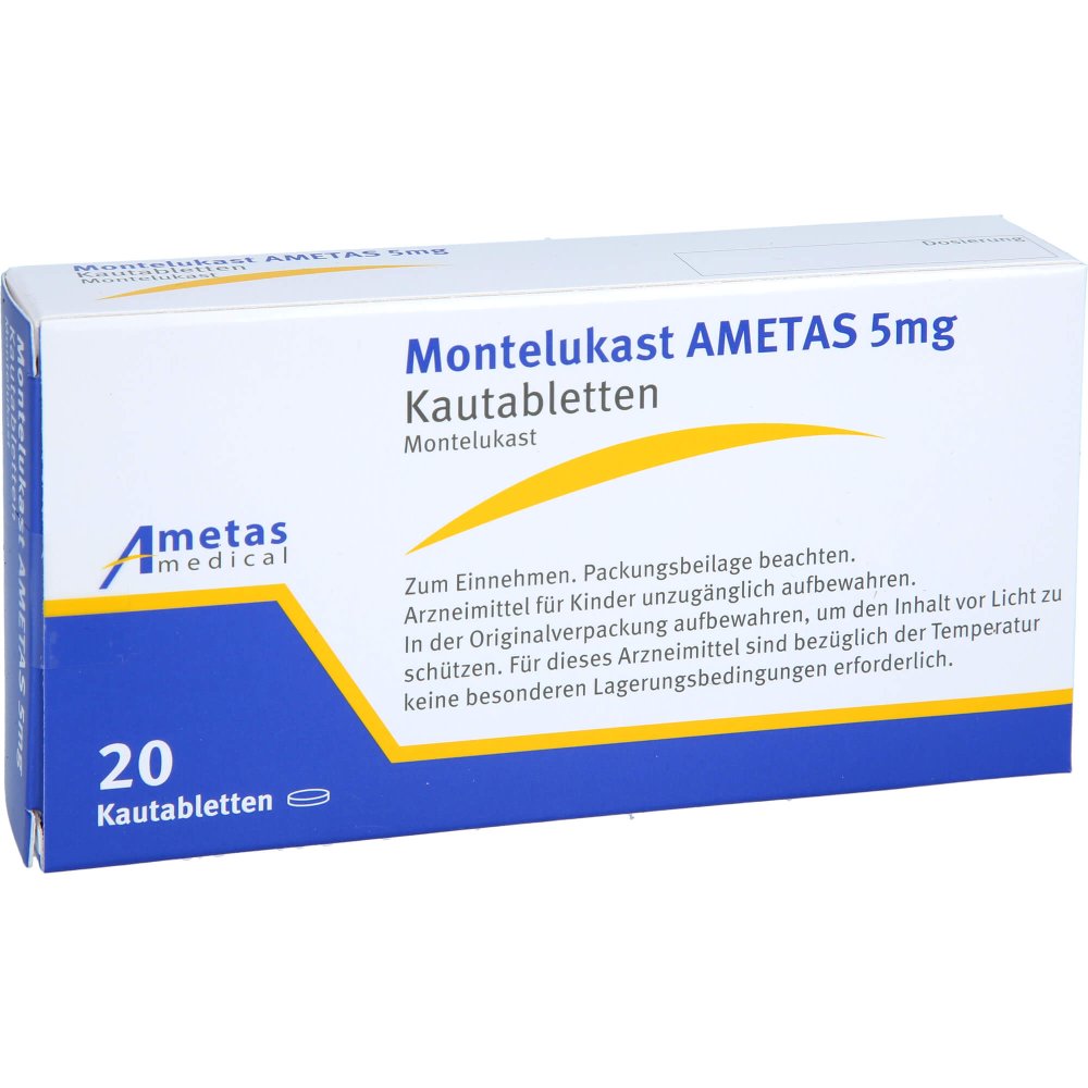 Das Produktfoto zeigt Montelukast Ametas 5 Mg Kautabletten (20 stk) PZN 16867362