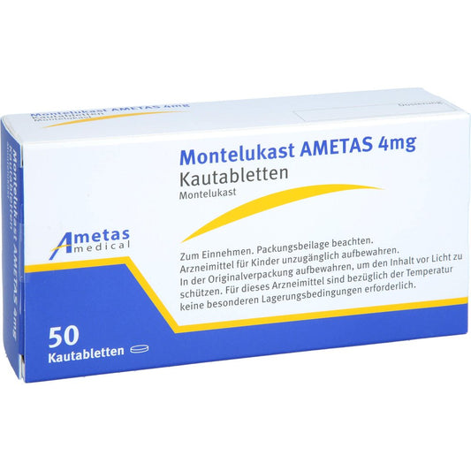 Das Produktfoto zeigt Montelukast Ametas 4 Mg Kautabletten (50 stk) PZN 16867416