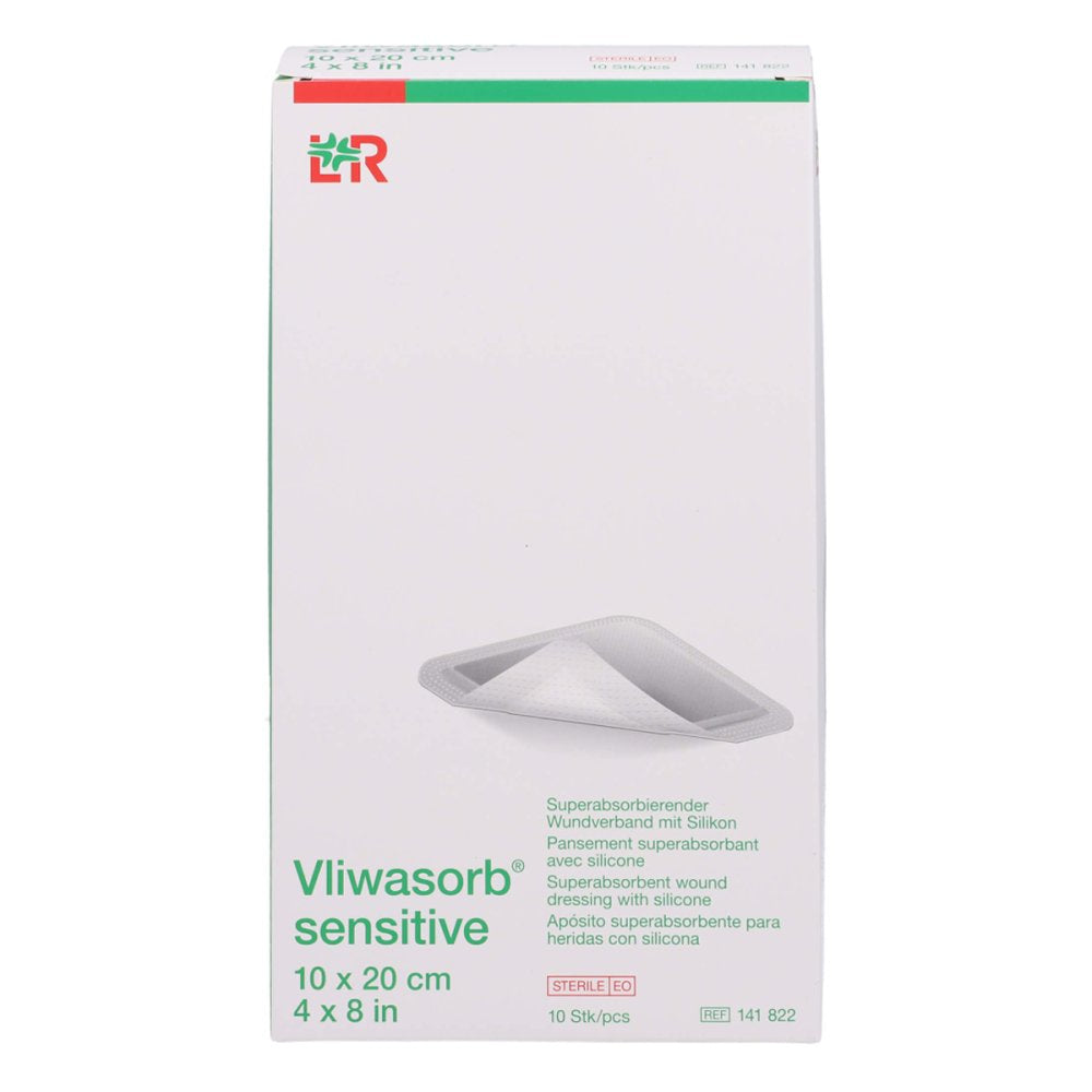 Das Produktfoto zeigt Vliwasorb Sensitive 10x20 Cm Superabsorb.Wundverb. (10 stk) PZN 16876355