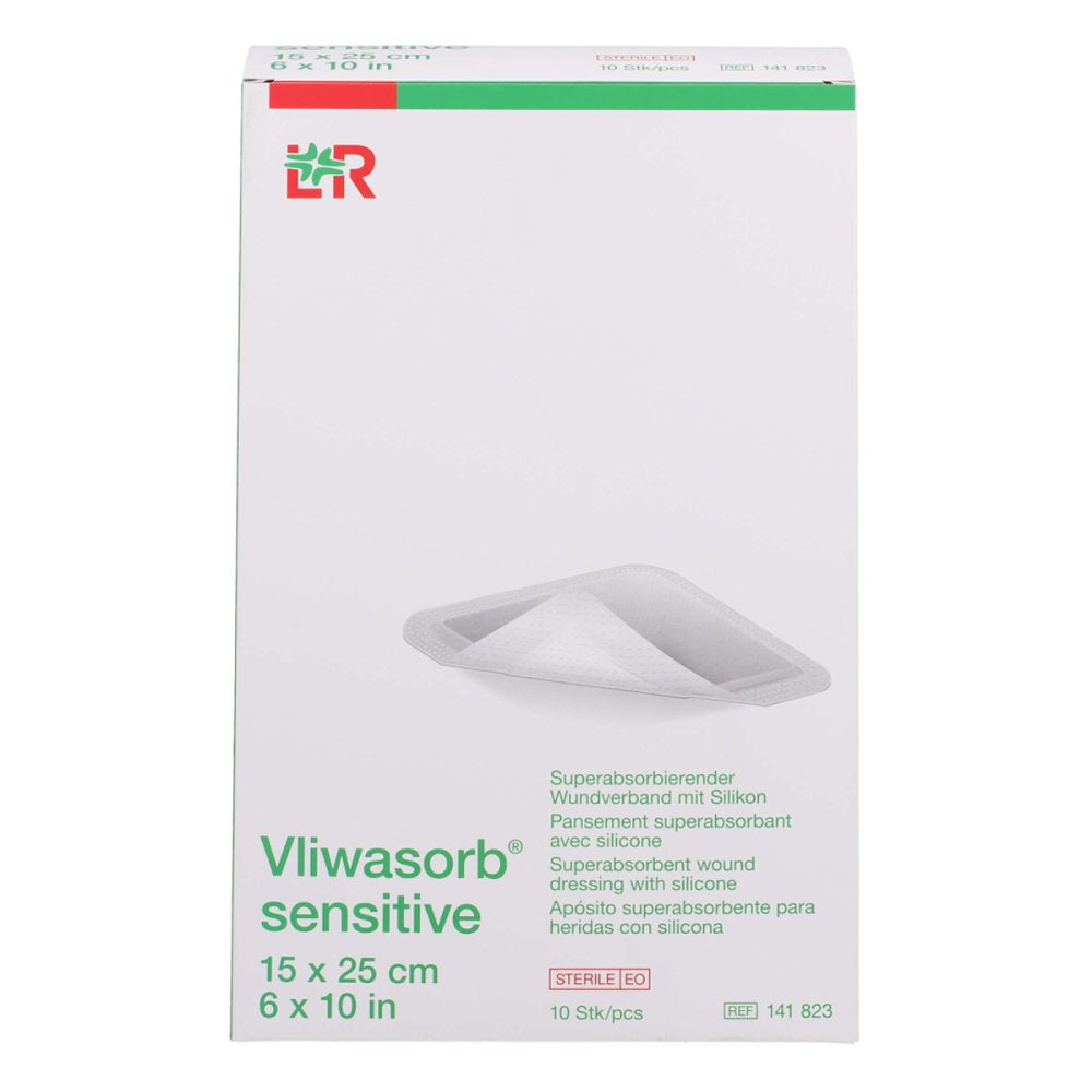 Das Produktfoto zeigt Vliwasorb Sensitive 15x25 Cm Superabsorb.Wundverb. (10 stk) PZN 16876384