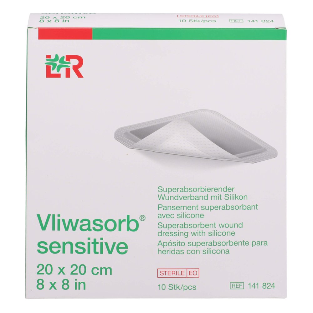 Das Produktfoto zeigt Vliwasorb Sensitive 20x20 Cm Superabsorb.Wundverb. (10 stk) PZN 16876390