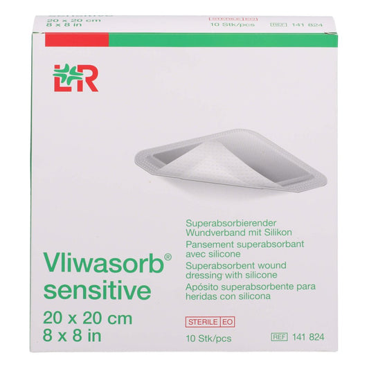 Das Produktfoto zeigt Vliwasorb Sensitive 20x20 Cm Superabsorb.Wundverb. (10 stk) PZN 16876390