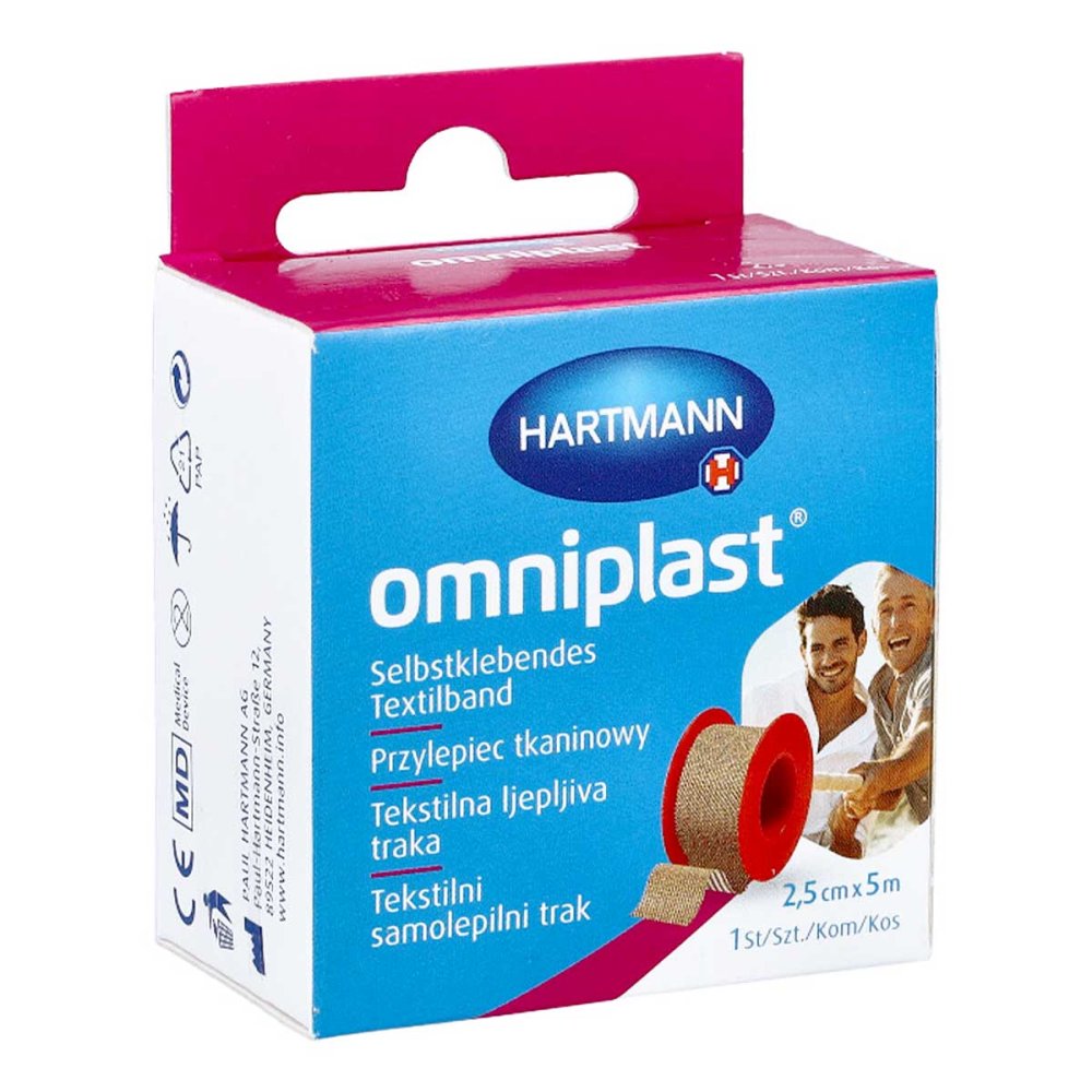 Das Produktfoto zeigt Omniplast Fixierpflaster Textilgew.2,5 Cmx5 M Otc (1 stk) PZN 16885874