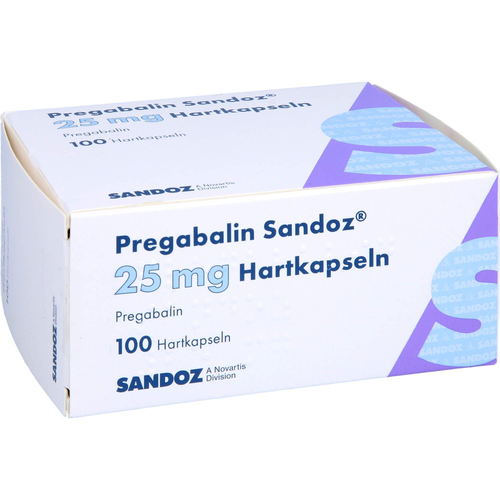 Das Produktfoto zeigt Pregabalin Sandoz 25 Mg Hartkapseln (100 stk) PZN 16886980