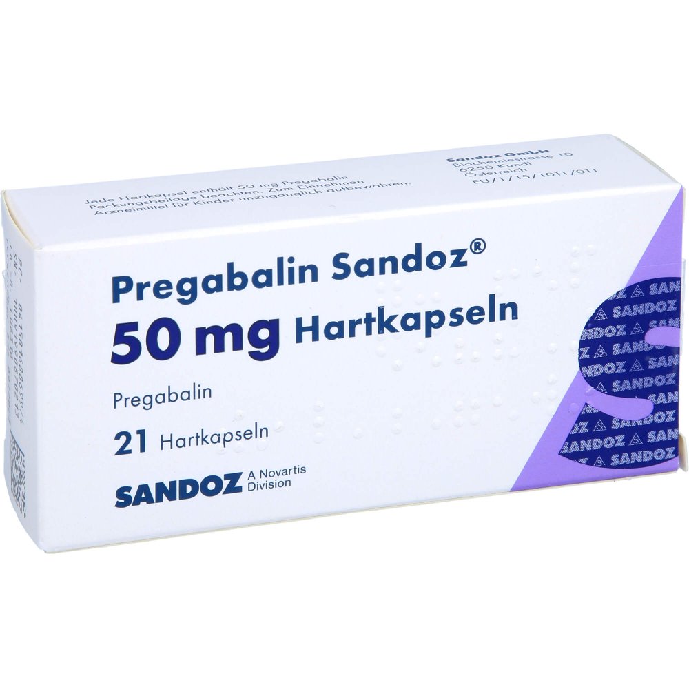 Das Produktfoto zeigt Pregabalin Sandoz 50 Mg Hartkapseln (21 stk) PZN 16886997