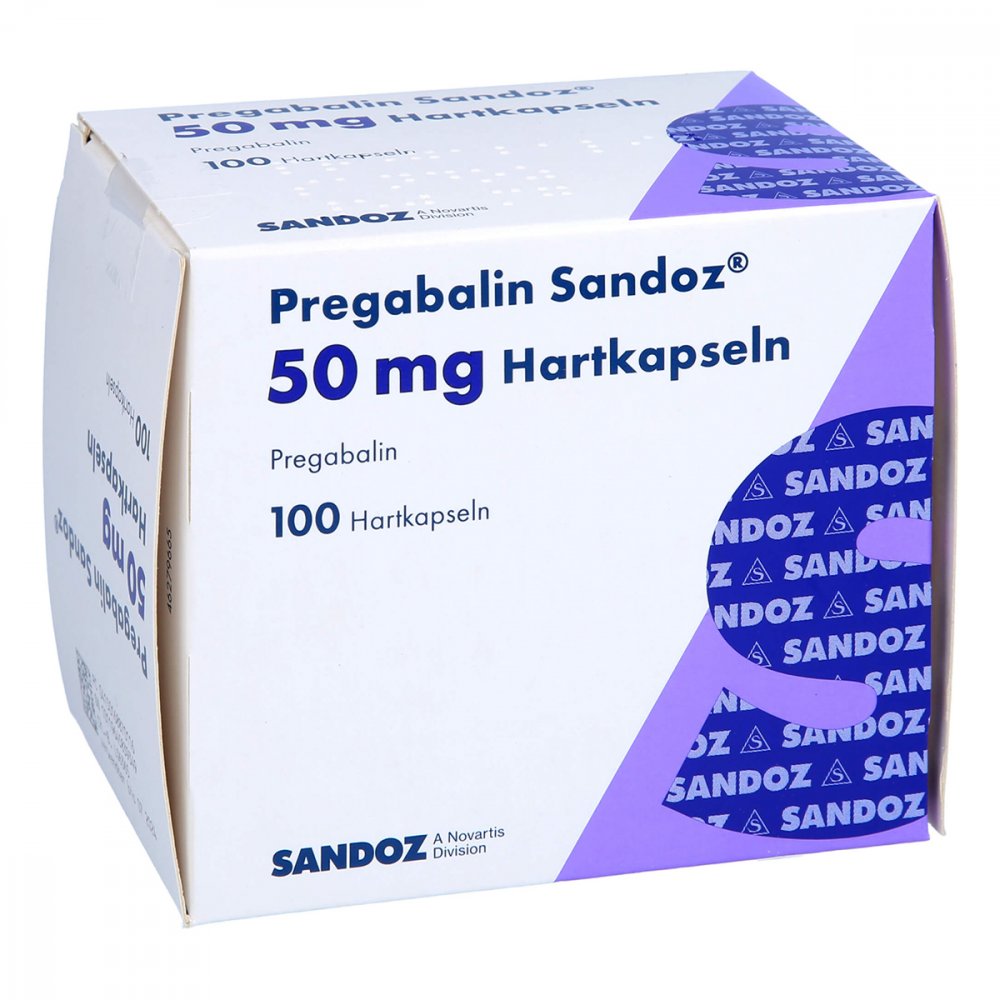 Das Produktfoto zeigt Pregabalin Sandoz 50 Mg Hartkapseln (100 stk) PZN 16887011