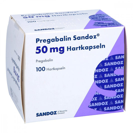Das Produktfoto zeigt Pregabalin Sandoz 50 Mg Hartkapseln (100 stk) PZN 16887011
