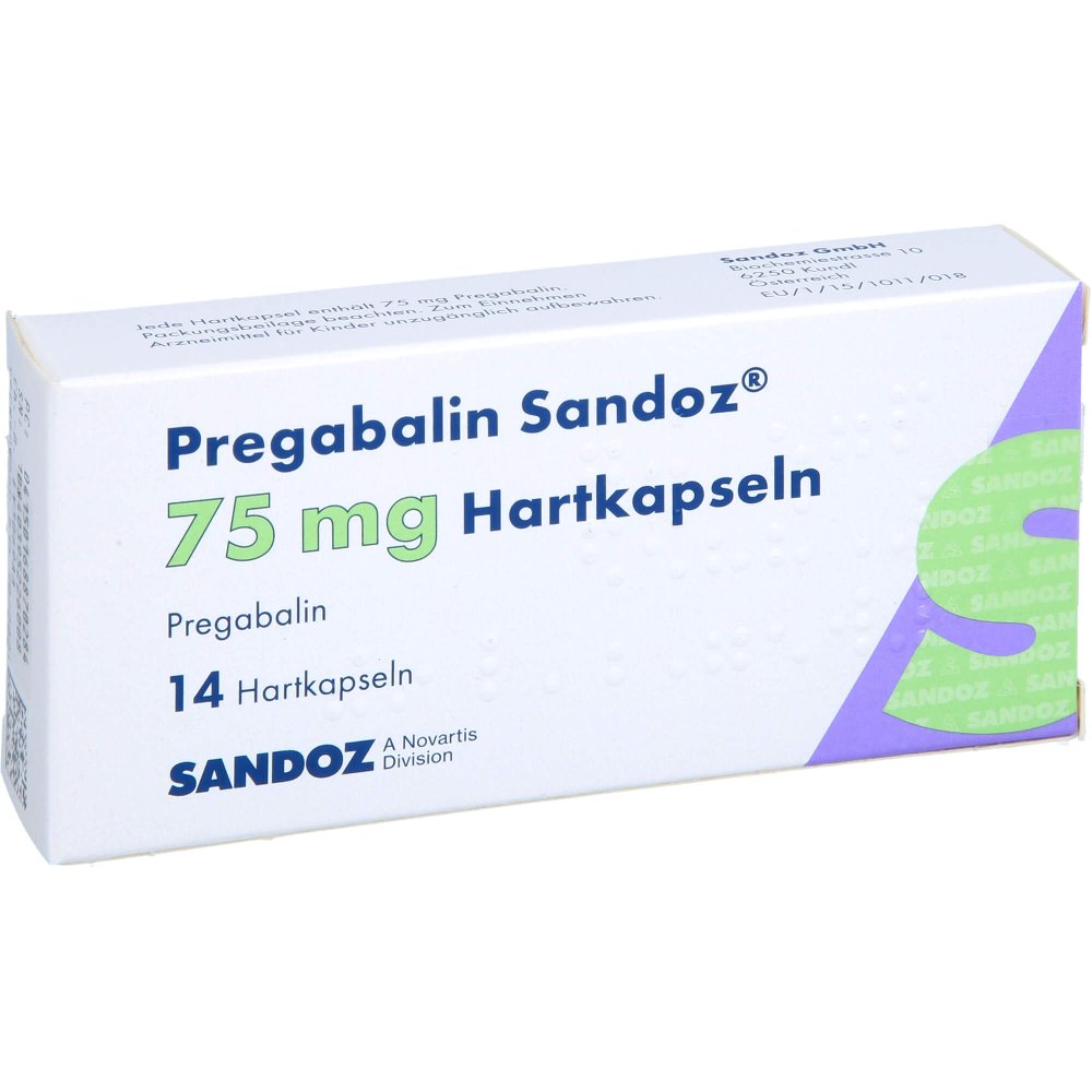 Das Produktfoto zeigt Pregabalin Sandoz 75 Mg Hartkapseln (14 stk) PZN 16887028
