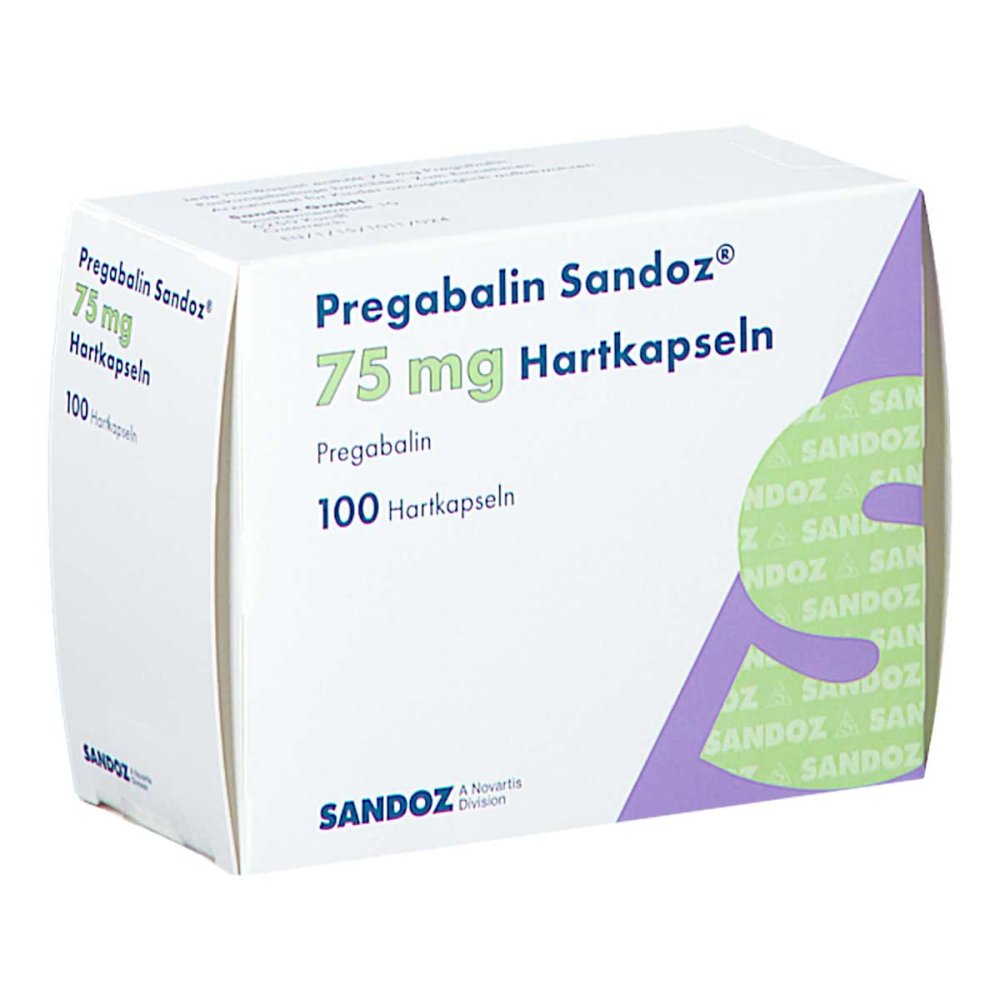 Das Produktfoto zeigt Pregabalin Sandoz 75 Mg Hartkapseln (100 stk) PZN 16887057