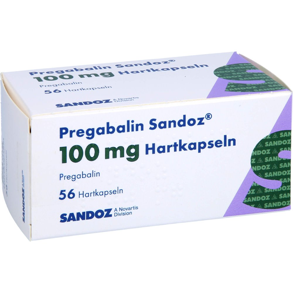 Das Produktfoto zeigt Pregabalin Sandoz 100 Mg Hartkapseln (56 stk) PZN 16887086