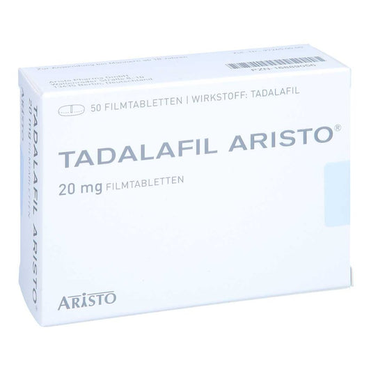 Das Produktfoto zeigt Tadalafil Aristo 20 Mg Filmtabletten (50 stk) PZN 16889056