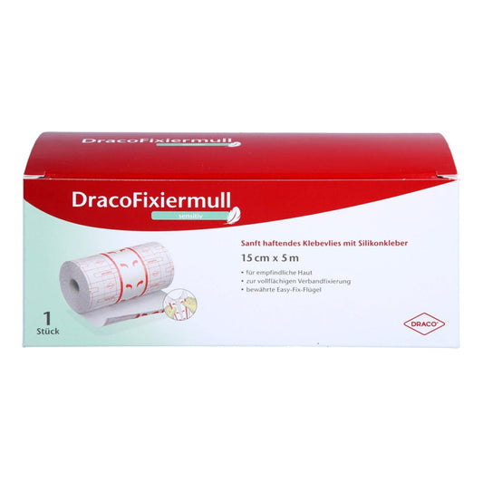 Das Produktfoto zeigt Dracofixiermull Sensitiv 15 Cmx5 M (1 stk) PZN 16890071