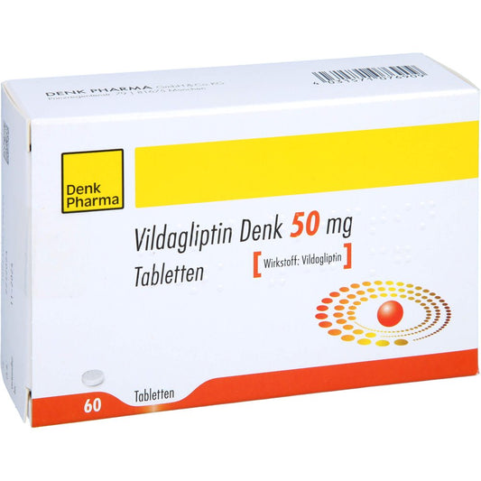 Das Produktfoto zeigt Vildagliptin Denk 50 Mg Tabletten (60 stk) PZN 16890125