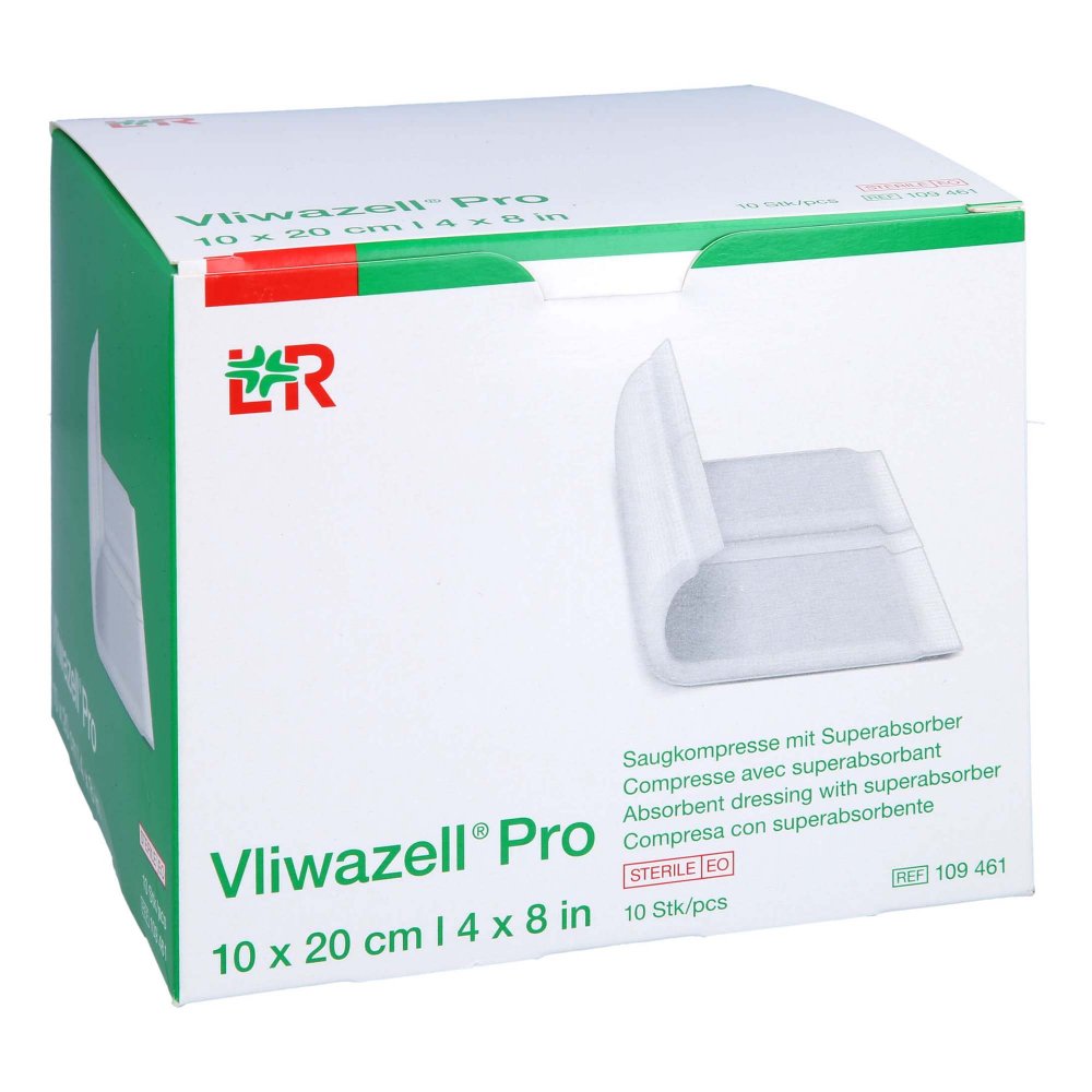 Vliwazell Pro Superabsorb.Kompr.Steril 10x20 Cm (10 stk)