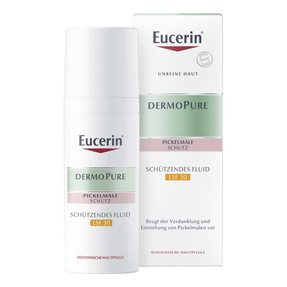 Das Produktfoto zeigt Eucerin Dermopure Schützendes Fluid Lsf 30 (50 ml) PZN 16907127