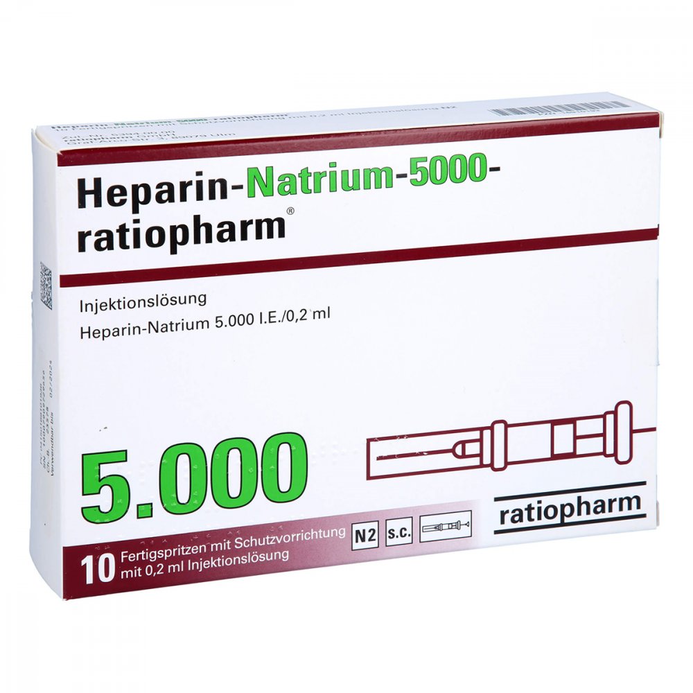 Das Produktfoto zeigt Heparin-Natrium-5.000-Ratiopharm Inj.-L.F.-Sp.M.Sd (10 stk) PZN 16910193