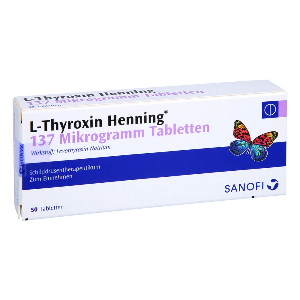 Das Produktfoto zeigt L-Thyroxin Henning 137 Μg Tabletten (50 stk) PZN 16917580