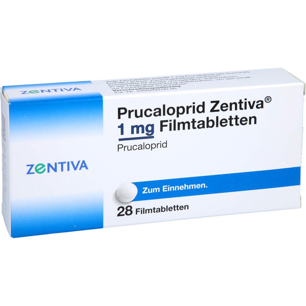 Das Produktfoto zeigt Prucaloprid Zentiva 1 Mg Filmtabletten (28 stk) PZN 16942402