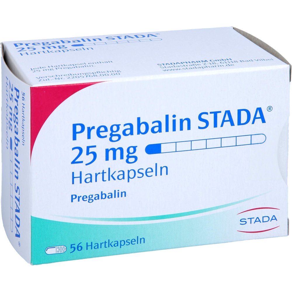 Das Produktfoto zeigt Pregabalin Stada 25 Mg Hartkapseln (56 stk) PZN 17145990