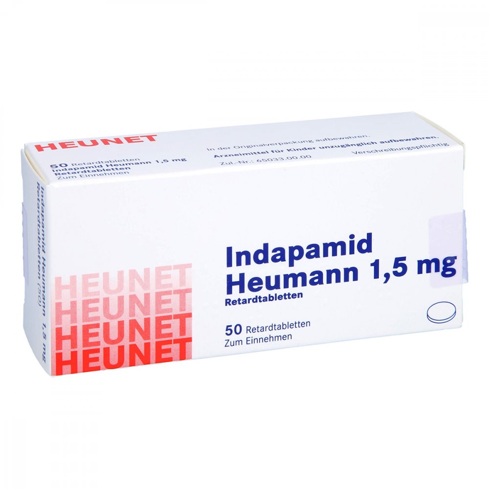 Das Produktfoto zeigt Indapamid Heumann 1,5 Mg Retardtabletten Heunet (50 stk) PZN 17147865