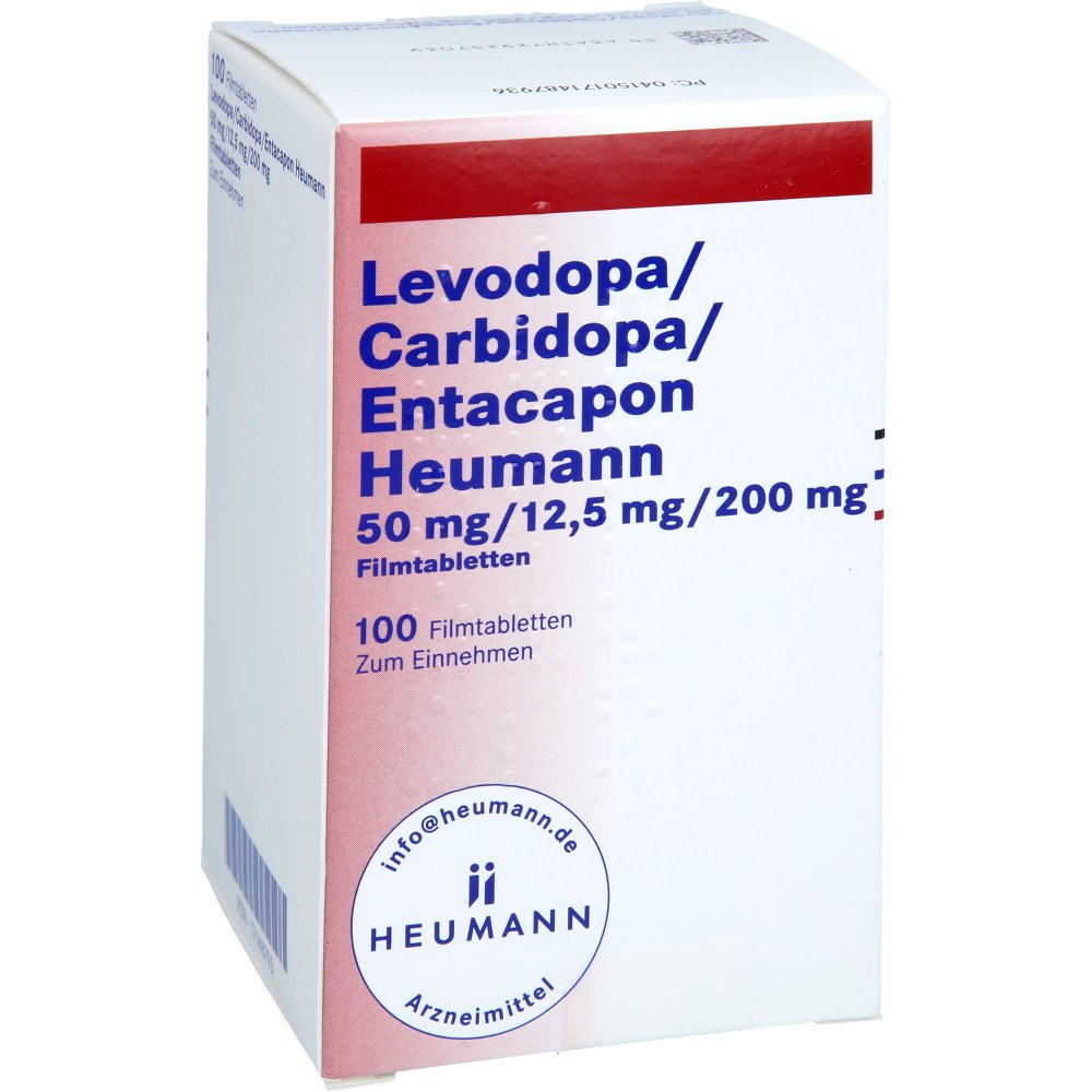 Das Produktfoto zeigt Levodopa/Carbidopa/Entacapon Heumann 50/12,5/200 (100 stk) PZN 17148793
