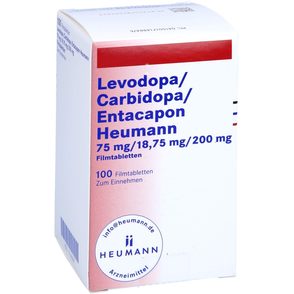 Das Produktfoto zeigt Levodopa/Carbidopa/Entacapon Heumann 75/18,75/200 (100 stk) PZN 17148847