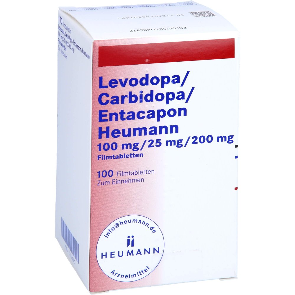 Das Produktfoto zeigt Levodopa/Carbidopa/Entacapon Heumann 100/25/200 (100 stk) PZN 17148882