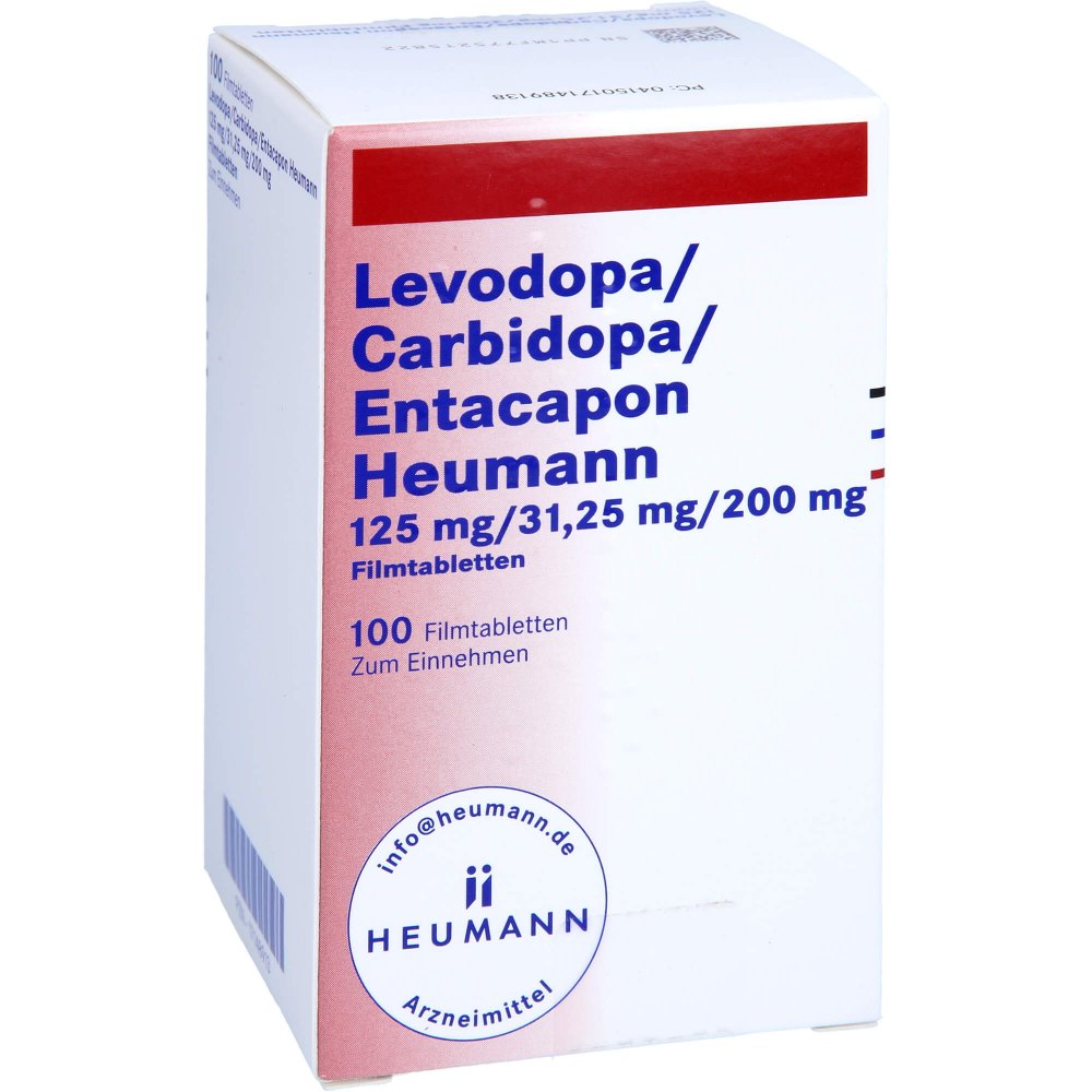 Das Produktfoto zeigt Levodopa/Carbidopa/Entacapon Heumann 125/31,25/200 (100 stk) PZN 17148913